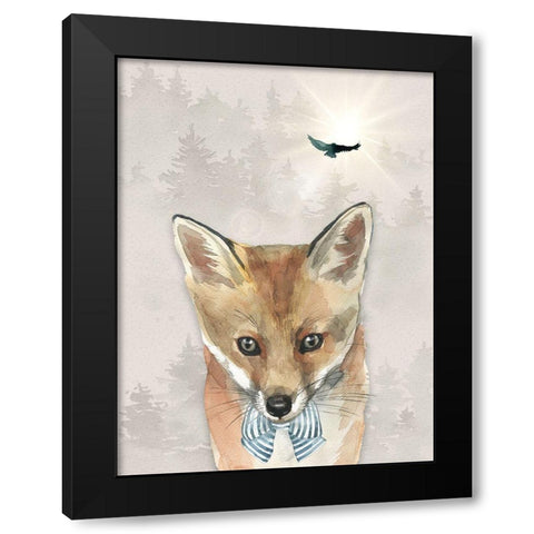 Baby Boy Fox Black Modern Wood Framed Art Print with Double Matting by Moss, Tara