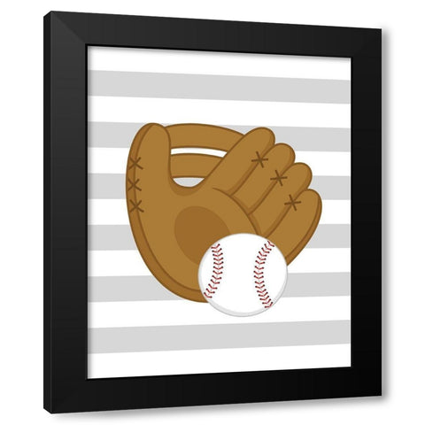Baseball Glove Stripes Black Modern Wood Framed Art Print with Double Matting by Robinson, Tamara