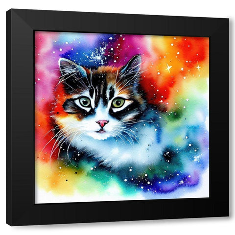 Galaxy Cat II Black Modern Wood Framed Art Print by Dundon, Denise