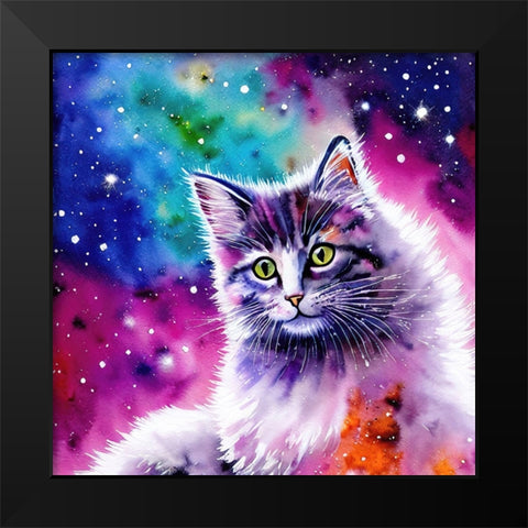 Galaxy Cat III Black Modern Wood Framed Art Print by Dundon, Denise