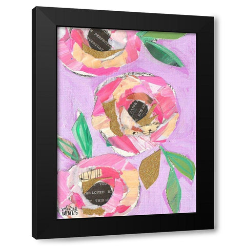Floral Collage Black Modern Wood Framed Art Print with Double Matting by Wieners, Valerie