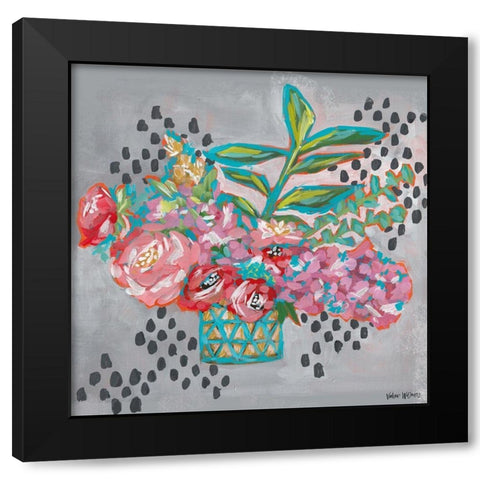 Floral in Gold Vase Black Modern Wood Framed Art Print with Double Matting by Wieners, Valerie