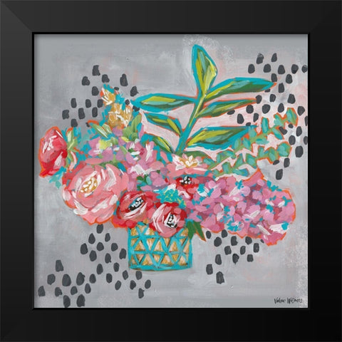 Floral in Gold Vase Black Modern Wood Framed Art Print by Wieners, Valerie