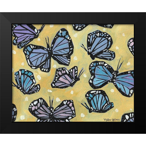 Butterflies on Yellow Black Modern Wood Framed Art Print by Wieners, Valerie