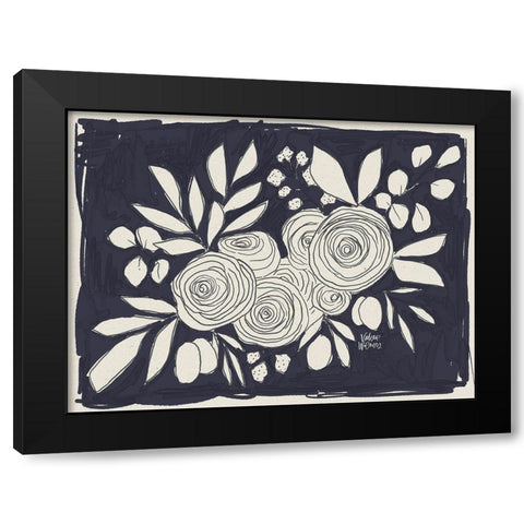 Navy Floral Black Modern Wood Framed Art Print with Double Matting by Wieners, Valerie