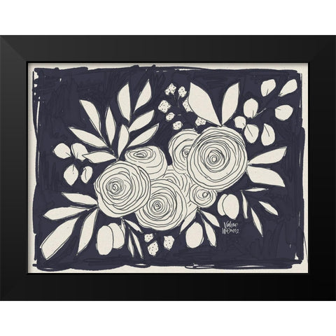 Navy Floral Black Modern Wood Framed Art Print by Wieners, Valerie