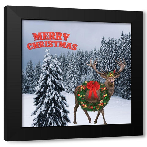 Moose Christmas Black Modern Wood Framed Art Print by Burney, Yvonne Coleman