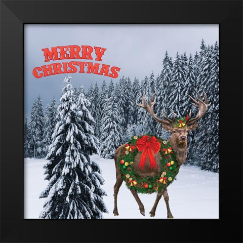 Moose Christmas Black Modern Wood Framed Art Print by Burney, Yvonne Coleman
