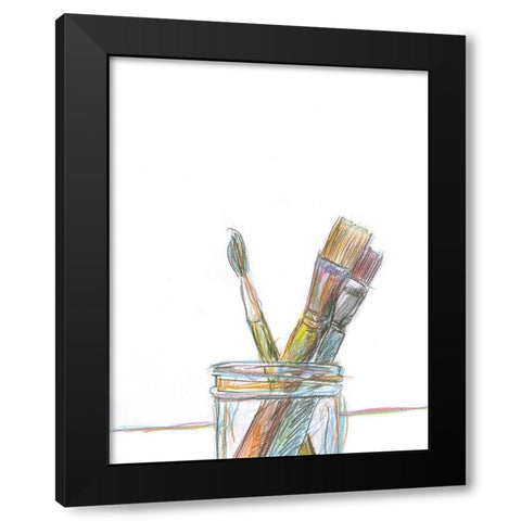 Paintbrushes Black Modern Wood Framed Art Print with Double Matting by Yellow Cafe