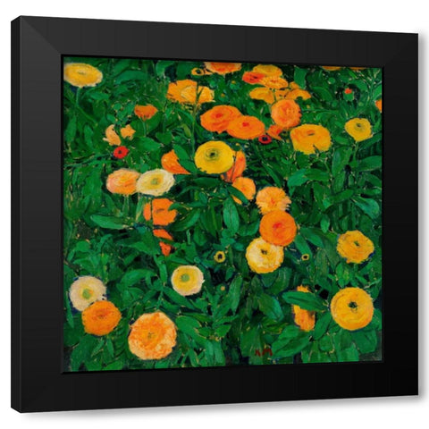 Marigolds Black Modern Wood Framed Art Print with Double Matting by Moser, Koloman