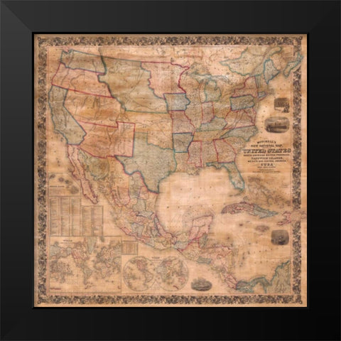 Map of the United States and North America, 1856 Black Modern Wood Framed Art Print by Anonymous