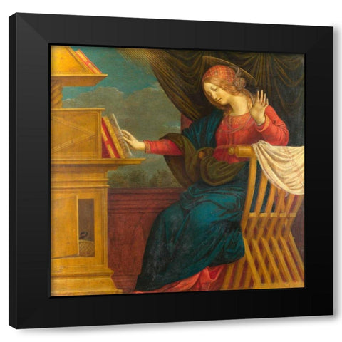 The Annunciation, The Virgin Mary Black Modern Wood Framed Art Print with Double Matting by Ferrari, Gaudenzio