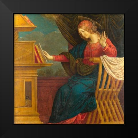 The Annunciation, The Virgin Mary Black Modern Wood Framed Art Print by Ferrari, Gaudenzio