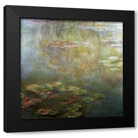 Water Lilies Black Modern Wood Framed Art Print with Double Matting by Monet, Claude
