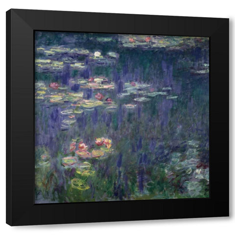 Waterlilies: Green Reflections (detail) Black Modern Wood Framed Art Print with Double Matting by Monet, Claude