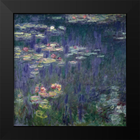 Waterlilies: Green Reflections (detail) Black Modern Wood Framed Art Print by Monet, Claude