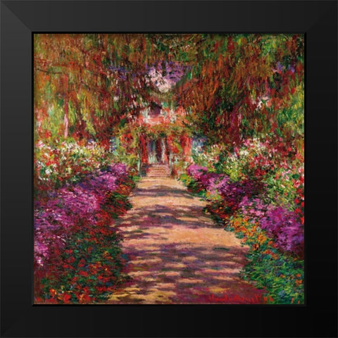 Path in Monets Garden Giverny Black Modern Wood Framed Art Print by Monet, Claude