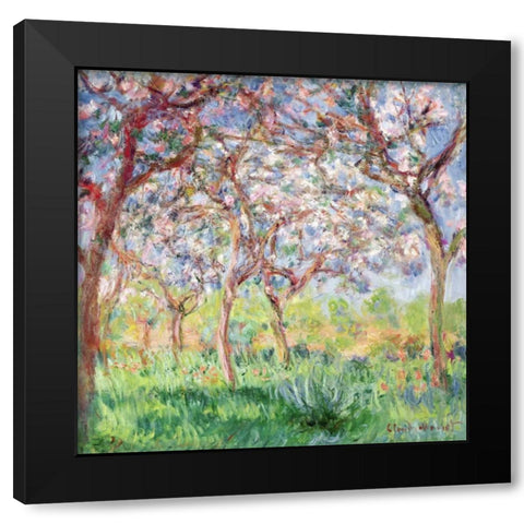 Printemps a Giverny Black Modern Wood Framed Art Print by Monet, Claude