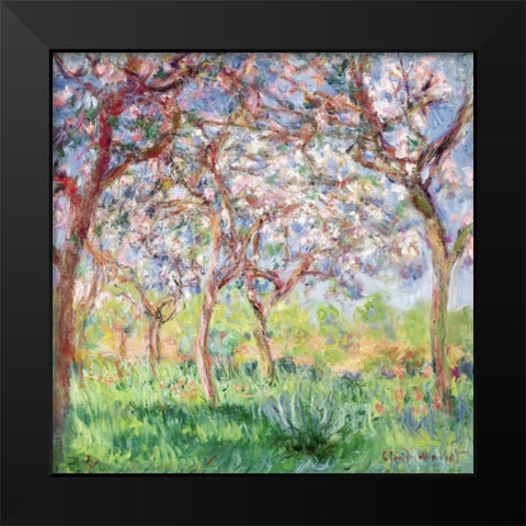 Printemps a Giverny Black Modern Wood Framed Art Print by Monet, Claude