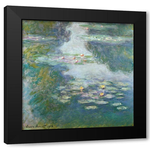 Waterlilies Black Modern Wood Framed Art Print with Double Matting by Monet, Claude