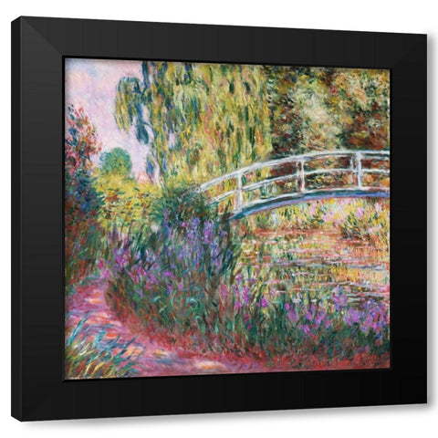 The Japanese Bridge Pond with Water Lillies Black Modern Wood Framed Art Print with Double Matting by Monet, Claude