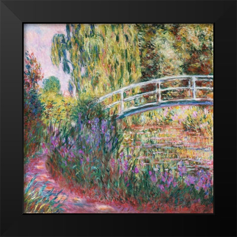 The Japanese Bridge Pond with Water Lillies Black Modern Wood Framed Art Print by Monet, Claude