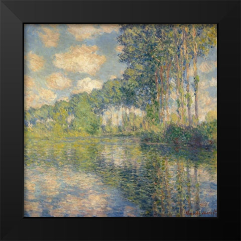 Poplars on the Epte Black Modern Wood Framed Art Print by Monet, Claude
