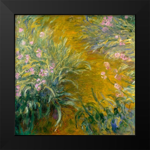 The Path through the Irises Black Modern Wood Framed Art Print by Monet, Claude