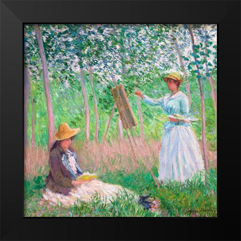 In the Woods at Giverny Black Modern Wood Framed Art Print by Monet, Claude