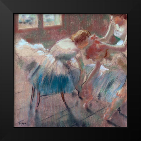 Three Dancers preparing for Class Black Modern Wood Framed Art Print by Degas, Edgar