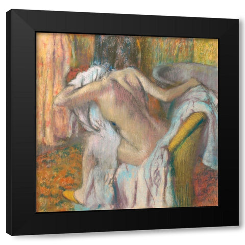 After the Bath- Woman Drying Herself Black Modern Wood Framed Art Print with Double Matting by Degas, Edgar