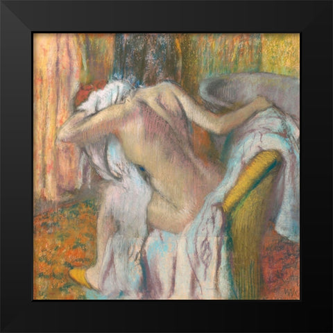 After the Bath- Woman Drying Herself Black Modern Wood Framed Art Print by Degas, Edgar