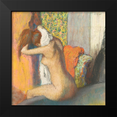 Apres le Bain- Femme Sessuyant la Nuque Black Modern Wood Framed Art Print by Degas, Edgar
