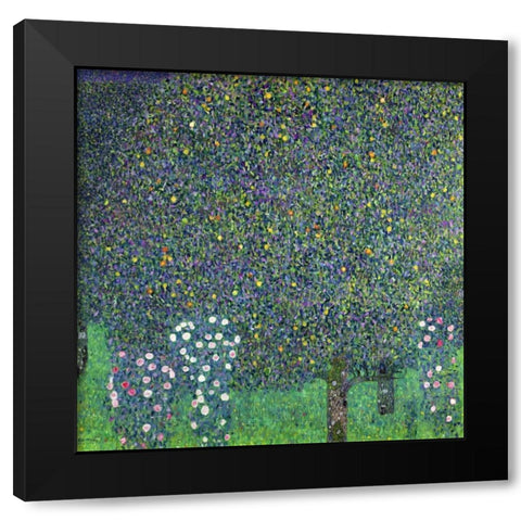 Roses under the Trees Black Modern Wood Framed Art Print by Klimt, Gustav