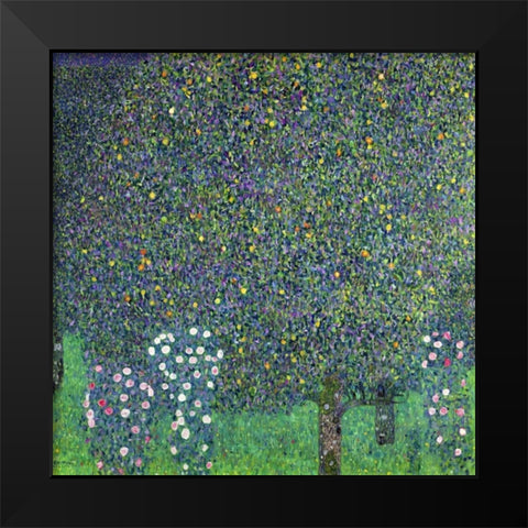 Roses under the Trees Black Modern Wood Framed Art Print by Klimt, Gustav
