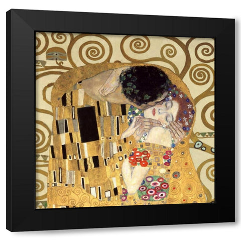 The Kiss Black Modern Wood Framed Art Print with Double Matting by Klimt, Gustav