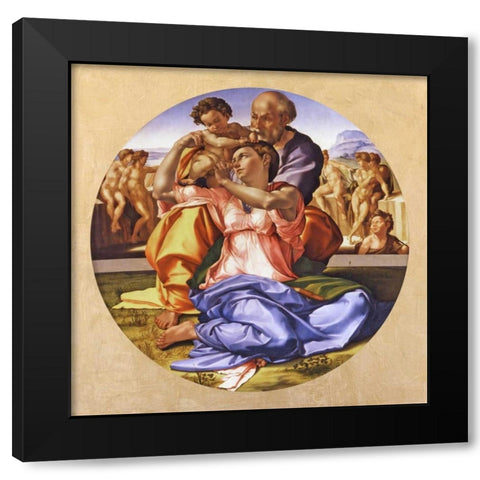 Tondo Doni Black Modern Wood Framed Art Print with Double Matting by Buonarroti, Michelangelo