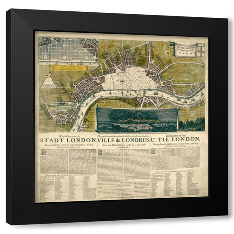 Map of London, 1666 Black Modern Wood Framed Art Print with Double Matting by Anonymous
