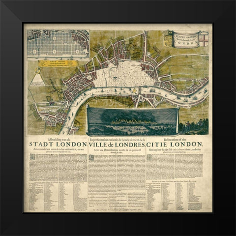 Map of London, 1666 Black Modern Wood Framed Art Print by Anonymous