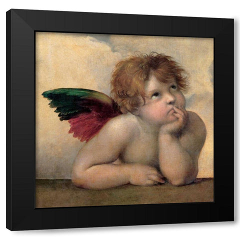 Angelo I - Madonna Sistina Black Modern Wood Framed Art Print with Double Matting by Raffaello
