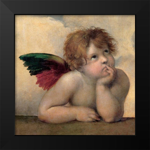 Angelo I - Madonna Sistina Black Modern Wood Framed Art Print by Raffaello