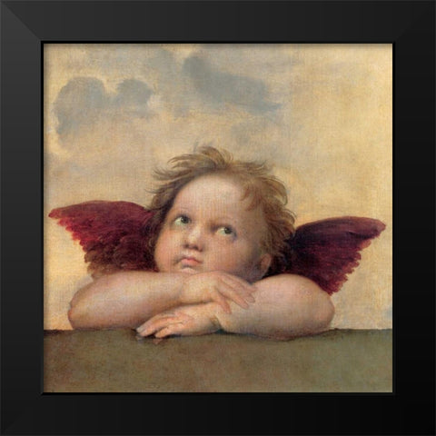 Angelo II - Madonna Sistina Black Modern Wood Framed Art Print by Raffaello