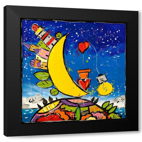 Guarda che luna guarda che amare Black Modern Wood Framed Art Print by Wallas