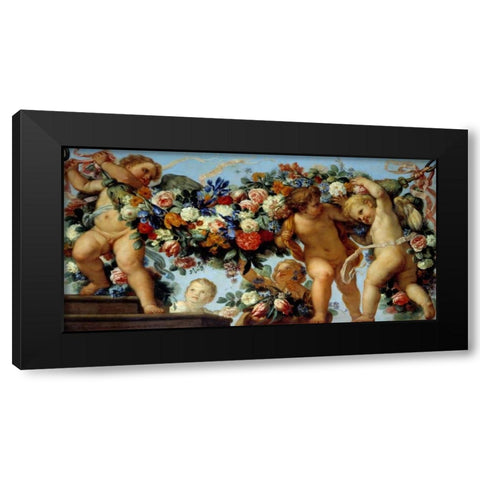 Amours et guirlandes de fleurs I Black Modern Wood Framed Art Print by Maratta, Carlo