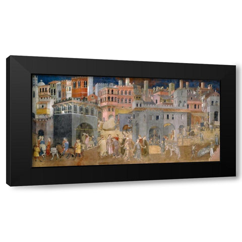 Effetti del Buon Governo in citta Black Modern Wood Framed Art Print with Double Matting by Lorenzetti, Ambrogio