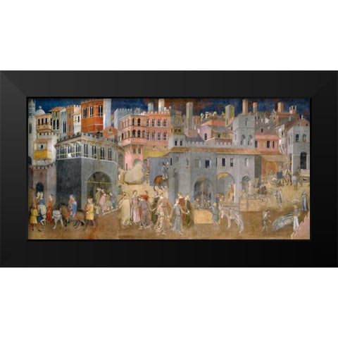 Effetti del Buon Governo in citta Black Modern Wood Framed Art Print by Lorenzetti, Ambrogio
