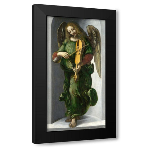 An Angel in Green with a Vielle Black Modern Wood Framed Art Print by After Leonardo da Vinci