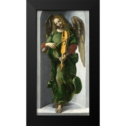 An Angel in Green with a Vielle Black Modern Wood Framed Art Print by After Leonardo da Vinci