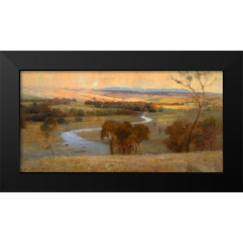 Still glides the stream, and shall for ever glide Black Modern Wood Framed Art Print by Streeton, Arthur