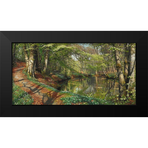 A spring day in the forest Black Modern Wood Framed Art Print by Monsted, Peder Mork
